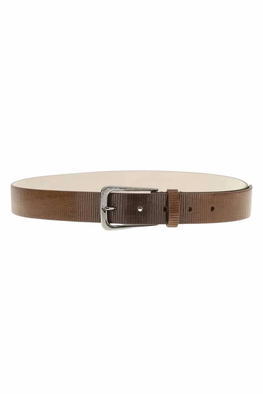 NEW BRUNELLO CUCINELLI men's carved leather belt in brown